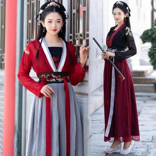 Free shipping Traditional Hanfu suit womens original double breasted embroidered long skirt