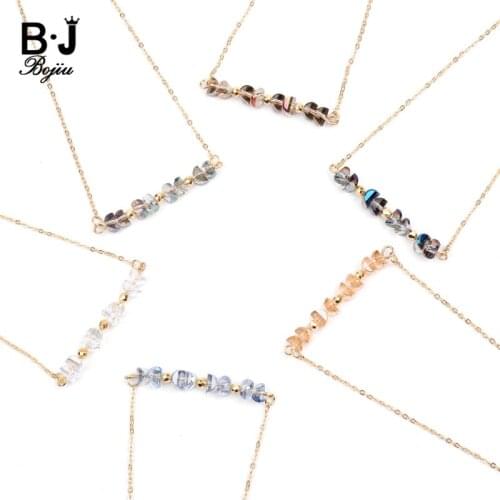 BOJIU 6 Colors Adjustable Crystal Pendant Necklaces For Women Gold Brass Link Chain Necklace Femme Wholesale Dropship NKS251