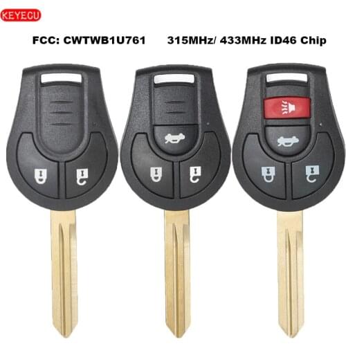 KEYECU Remote Key Fob 2/3/4 Button 315MHz/ 433MHz ID46 for Nissan Juke March Qashqai Sunny Sylphy Tiida X-Trail FCC: CWTWB1U761