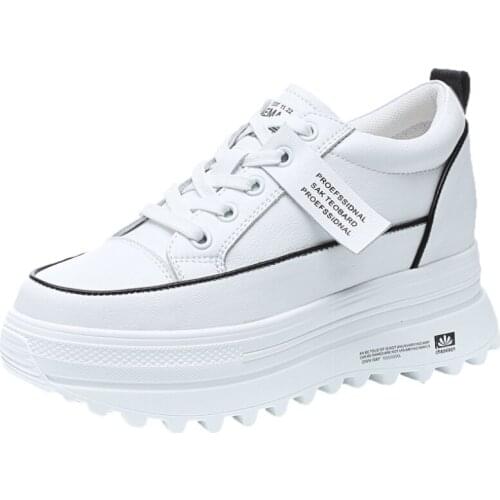 Spring AndAutumn Womens Sports Sneakers Shoes Thick Soled Breathable White Fashion Casual Platforms Shoes With Shoelaces
