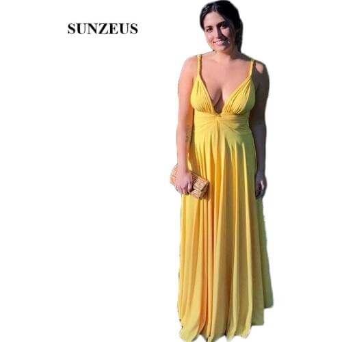 Yellow Spandex Long Bridesmaid Party Dresses V Neck Tank A-Line Prom Dresses Maid of Honor Gowns vestido dama de honra SBD143
