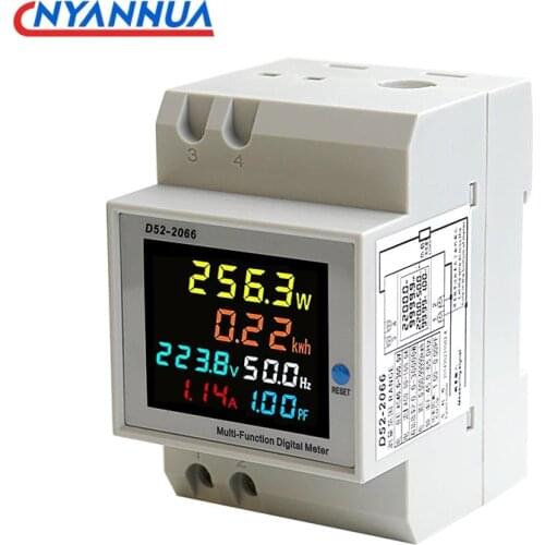 6IN1 Display Smart Meter Din Rail AC Monitor Voltage Current Power Factor Active KWH Electric Energy Frequency Meter