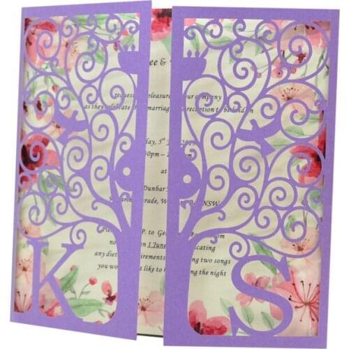 Purple romantic wedding laser cut custom invitation card