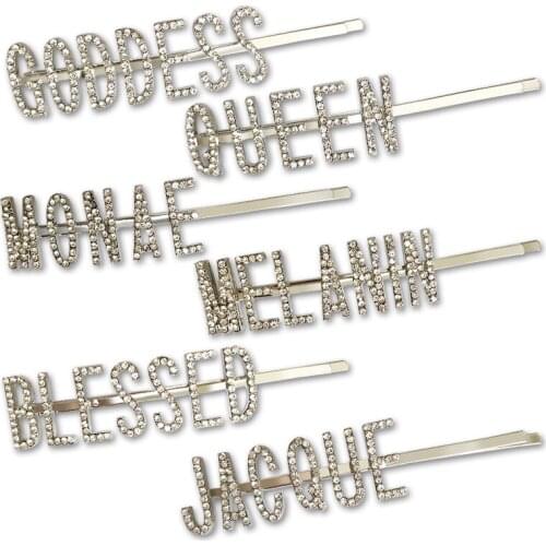 HC042 Women Luxury Sparkly Crystal Letter Hair Clip MELANIN MONAE QUEEN GODDESS BLESSED JACQUE Letter Rhinestone Women Hair pins