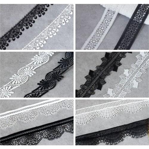 Exquisite White Black Cotton Embroidered Lace Fabric Fringe Ribbon Collar Neckline Trim DIY Handmade Accessories Sewing Material
