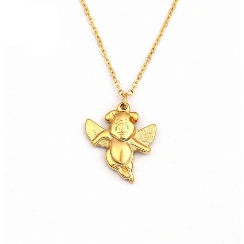 RIR Delicate Pig Angel Necklace Cute Golden Chinese Myth Story Marshal Canopy Taoism Protector Dharma Protector Jewelry