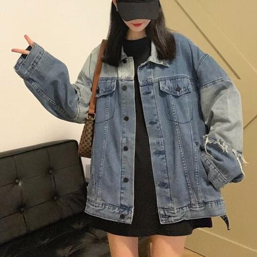 Oversized Denim Jacket Young Girl Loose Woman Clothing jacket Pockets Coats Women Coats Long sleeve Female Denim Tops