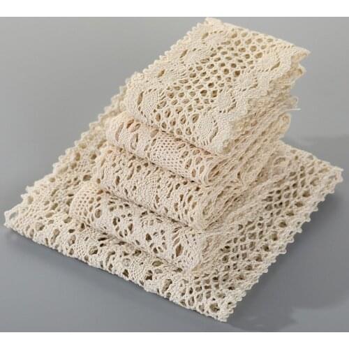 5Meter/roll) High Quality Beige Cotton Embroidered Lace Net Ribbons Fabric Trim DIY Sewing Handmade Craft Materials