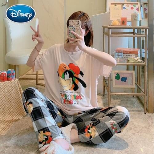 Cartoon Mickey print girl summer new cute pajamas women short-sleeved trousers girl home service two-piece suit