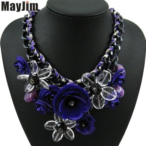 MayJim Statement Necklaces 2018 chunky Big Chain wood resin choker Crystal Flower Necklaces & pendants vintage women Jewelry