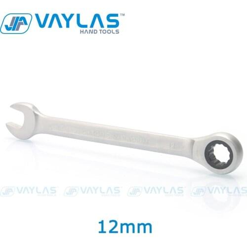 VAYLAS 12mm Dull Polished Combination Wrench Fixed Head Ratchet 72T and Open End High Torque Spanner Repair Hand Tool