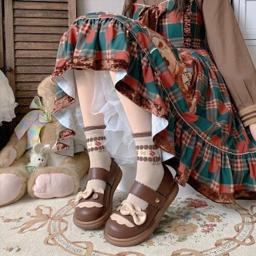 Sweet Girls Female Kawaii Tea Party Japanese Cute Anime Velcro Lolita Shoe Women Harujuku Jk Cosplay Shoes Feminine Bow Platform