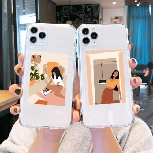 Cute Girl Transparent Phone Case for IPhone 11 11Pro Max Ins Art Soft TPU Clear Cover for IPhone X XS XR 6 7 8 Plus SE 2020 Case
