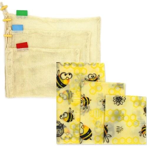 Reusable food wrap bee wax wrap bee wax cover plastic wrap Sets Beeswax Wrap Cloth Organic Cotton Mesh Storage Bag Eco Friendly