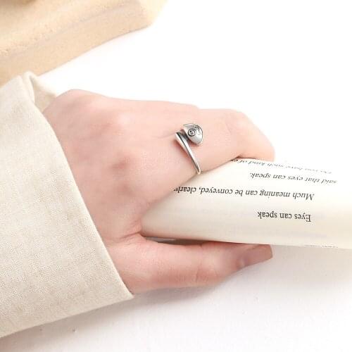 Fashion retro style letter ring temperament smile literary smiley ring adjustable size open silver ring