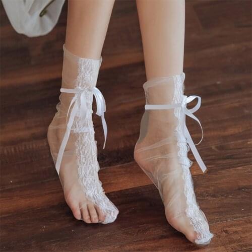 Fashion Hosiery Sexy Women Soft Breathable Stocking See-Through Mesh Lace Medias Silky Lolita Bundled Gauze Ankle Stocks