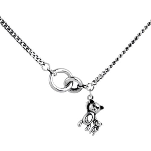 New Arrival 925 Sterling Silver Lovely Bear Father Holding Hands With Bear Son Girl Necklace Birthday Gift For Girlfriend