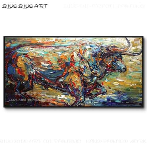 Professional Artist Hand-painted Thick Paints Textured Bull Acrylic Painting on Canvas Rich Paints Textured Knife Bull Painting
