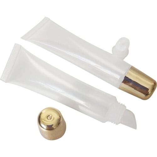 15g/ml Empty Cosmetic Packaging Bottle Gold Lid Clear Lip Gloss Containers Plastic Lipgloss Squeeze Tube 50pieces