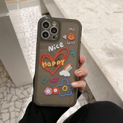 Retro line Clouds rainbow flower doodle art Phone Case For iPhone 12 11 Pro Max Xr Xs Max 7 8 Plus x 7Plus case Cute Soft Cover