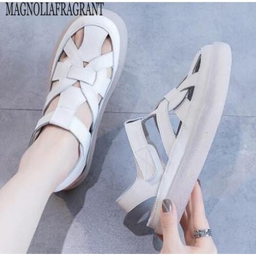 Breathable Summer Women Sandals Genuine Leather Women Beach Shoes Cut-Outs Female Flats New Casual Womens Loafers 2020 hy765