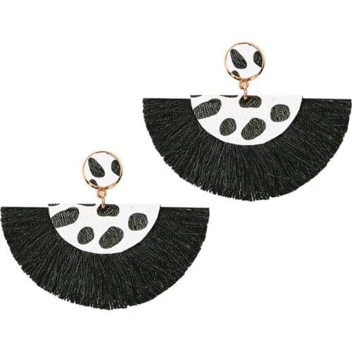 Lureme Bohemian Sector Leopard Earrings Tassel Dangle Earrings for Women and Girls