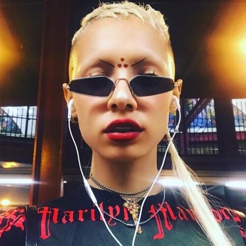 Metal Pointed Cat Eye Sunglasses Women Vintage Ultra Small Frame Polygon Glasses Male Hip Hop Trend mirror Shades Brand New