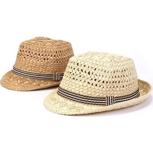 New Fashion Handicraft Women Summer Raffia Straw Sun Hat Boho Beach Fedora Hat Sun Hat Trilby Men Panama Hat Gangster