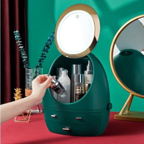 LED Light Makeup Organizer HD Mirror Cosmetic Storage Box Protable Creative Beauty Case Detachable Desktop Make Up Organizer