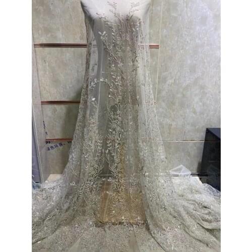 African Embroidery Tulle Lace Fabric High Quality French ZH-318684 Lace Fabric With beads 5 Yards