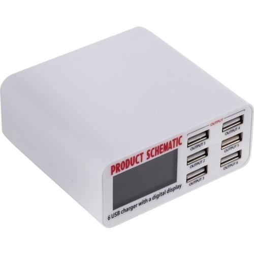 6A USB Charger with LCD Digital Display 6 Port USB Charger Fast Smart Charging Convenient Super Compatibility