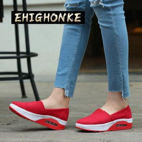 2021 spring and autumn new air cushion womens shoes canvas shoes womens slope with shallow non-slip fashion loafers outdoor y8