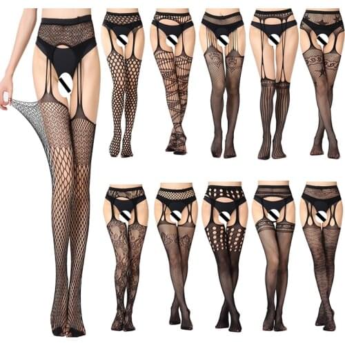 Womens Sexy Tights Female Hosiery lingerie lace garter transparent fishnet stockings Elastic pantyhose for girls