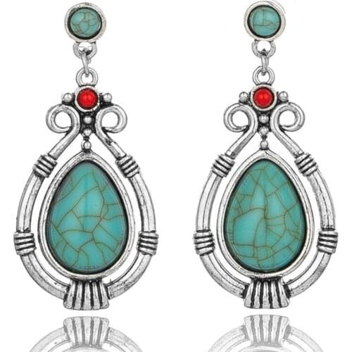 Retro Tibetan Turquoises Stone Dangle Earrings Boho Jewelry Vintage Nepal Handmade Drop Earrings For Wpmen 2021