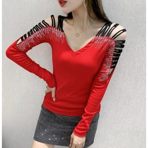 Women 2021 Spring Autumn New Fashion Tops Female Casual V-neck Hollow Out Slim Long-sleeve Bottoming Shirt Ladies Blusas A434