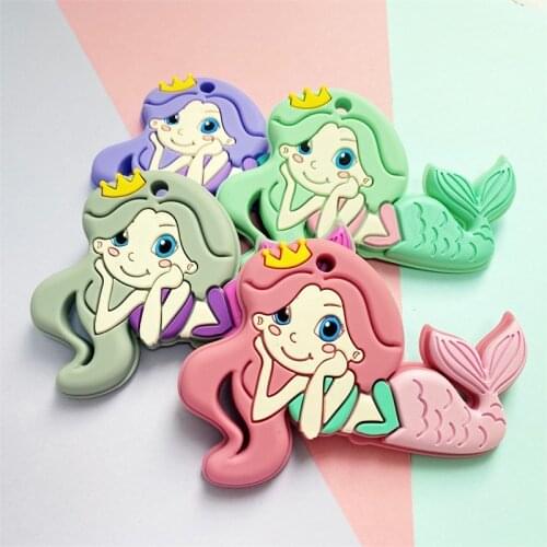 1 pcs mermaid silicone teether cartoon animal food grade silicone beads DIY nursing sensory necklace making Infant Chewable Toy