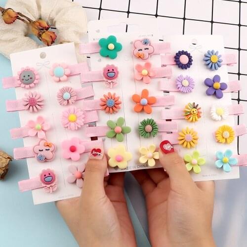 10Pcs/Set Hair Clip Accessories Sets Cartoon Smile Sun Flowers Hair Pins Sweet Flower Side Barrettes Headwear Gift For Girl Kids