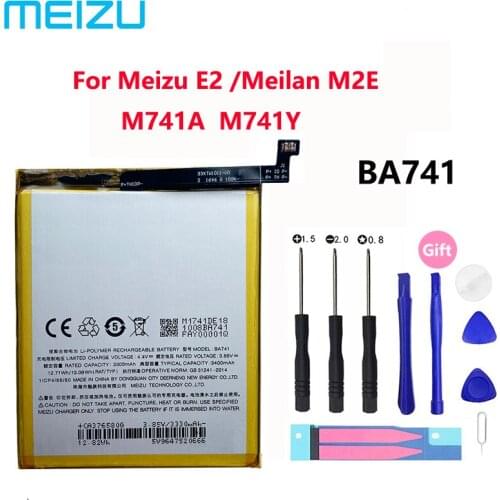 100% Original 3400mAh BA741 Replacement Batteries For Meizu E2 Meilan M2E M741 Series M741A M741Y Phone Battery Bateria