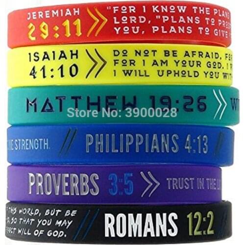 100pc Bible Verse Romans Jeremiah Proverbs Isaiah silicone wristband bracelet for Men Women Christian Religious Jewelry Gifts