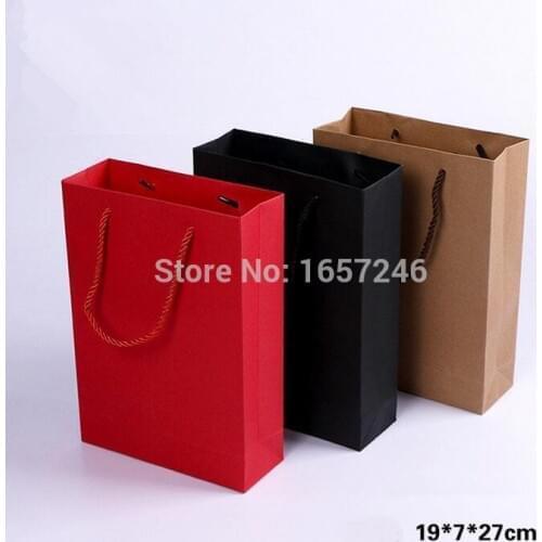 200PCS Kraft Paper Gift Bag With Handle 19x7X27cm Wedding Birthday Party Gift Christmas New Year Shopping Package Bags