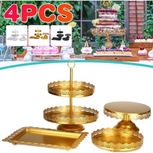 4Pcs/set Metal Cupcake Cake Holder Dessert Stand Set Wedding Event Party Display Tower Plate Wedding Dessert Table Decoration