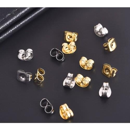 50pcs Stainless Steel Stud Earrings Back Earring Plus Stopper Earrings Jewelry Accessories DIY Parts Ear Plugging