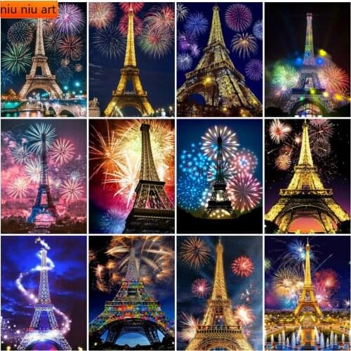Eiffel Tower Night 5D Diamond Painting Full Square Diamond Mosaic Firework Landscape Embroidery Kits Decor For Home