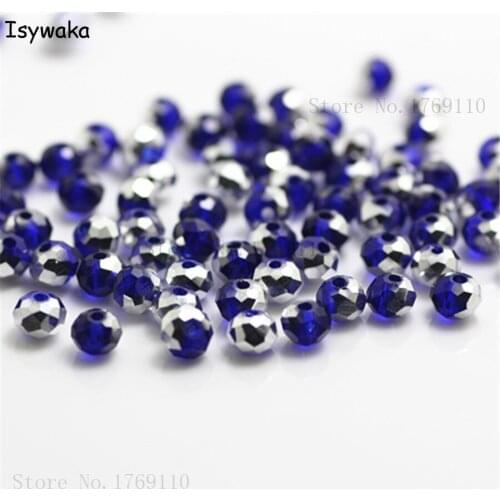 Isywaka Deep Blue Silver Color 4mm 145pcs Rondelle Austria Crystal Glass Beads Loose Faceted Round Beads Jewelry Making