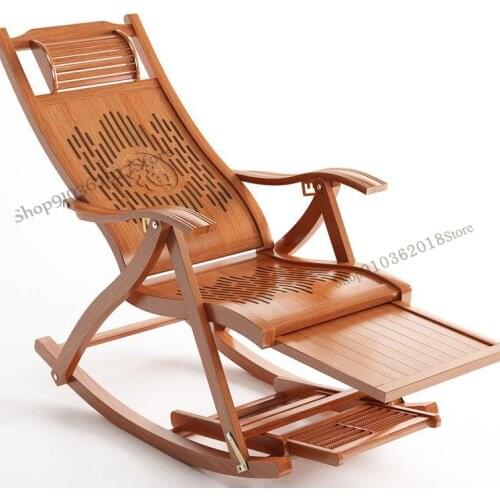 Bamboo recliner for adults folding lunch break adult balcony home rocking rocking chair siesta sun lounger for lazy people