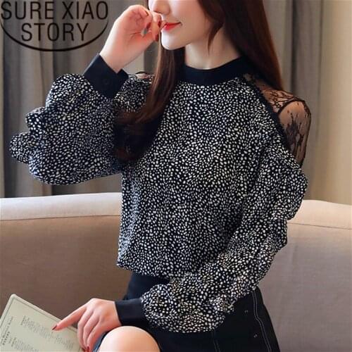 Blusas mujer de moda 2021 womens tops blouses harajuku long sleeve shirts chiffon blouse Bow Polka Dot lantern Sleeve 2416 50