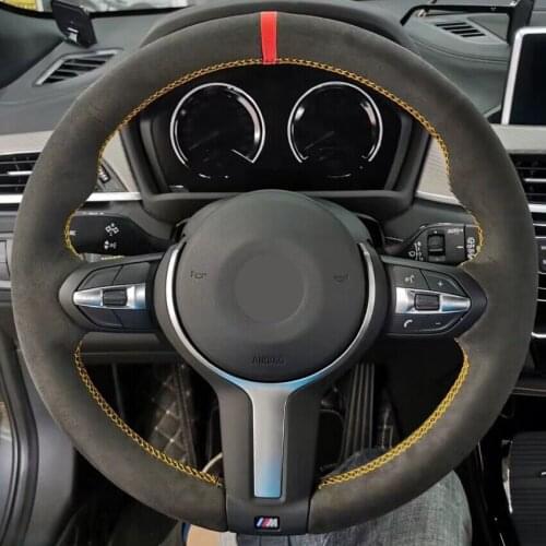 Black Suede Red Marker Car Steering Wheel Cover for BMW F87 M2 F80 M3 F82 M4 M5 F12 F13 M6 F85 X5 M F86 X6 M F33 F30 M Sport