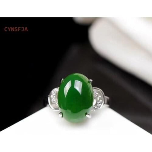 CYNSFJA New Real Rare Certified Natural Hetian Jasper Womens Rings 925 Silver Nephrite Green Jade Ring Fine Jewelry Amulet Gift