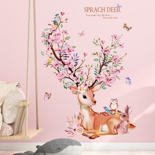 DIY Cartoon Sika Deer Home Decor Wall Art Sticker Mural Decals Girls Kids Living Room Bedroom Wallpaper Self Adhesive Decoration