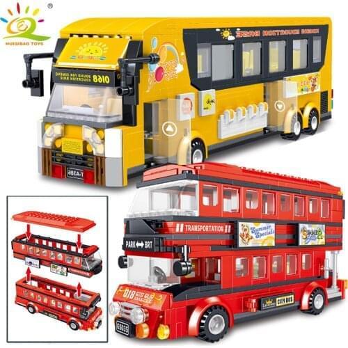 Double-decker Tour School BRT Bus Building Blocks City Truck Car Figures Vehicle Bricks Toys for Children